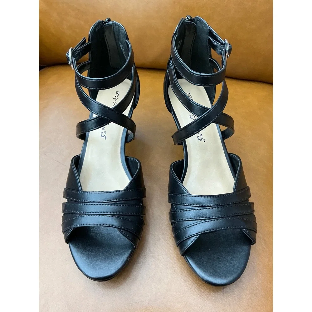 Easy Street Crissa Sandals Womens 8.5W Black Strappy Dress Heels 31-9721